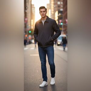 Claiborne Polytech Men's Charcoal Jacket - Lightweight Tech Zip-Up L/XL NWOT!